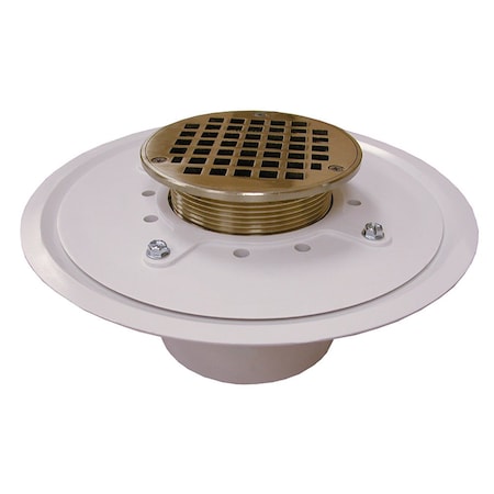 Jones Stephens 4in. Heavy Duty PVC Drain Base with 3-1/2in. Metal Spud and 5in. Nickel Bronze Strainer D50062